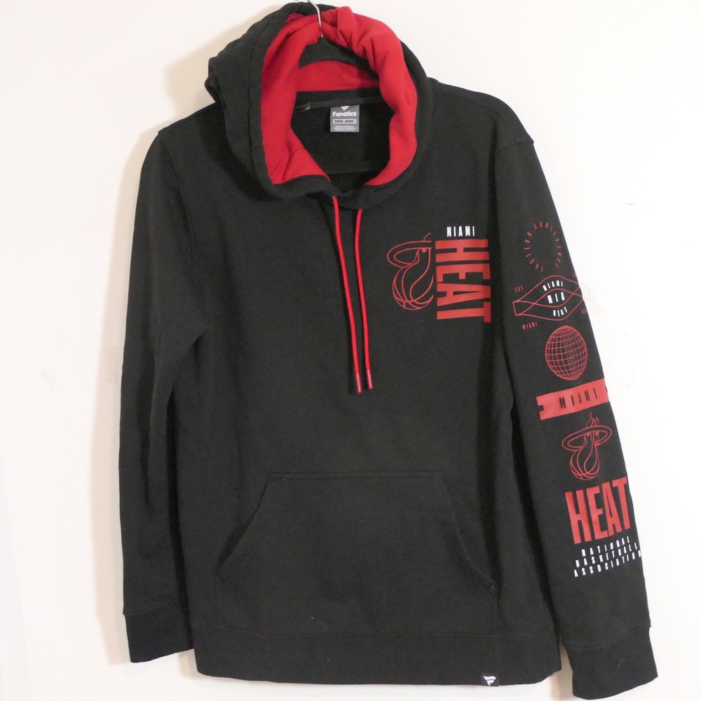 Fanatics Mens Miami Heat Hoodie S Black Red NBA Basketball Streetwear Graphic